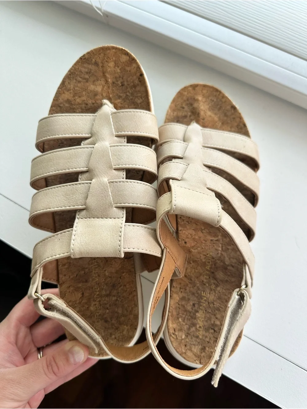 Adrienne Vittadini Neutral Beige Strappy Platform Sandals